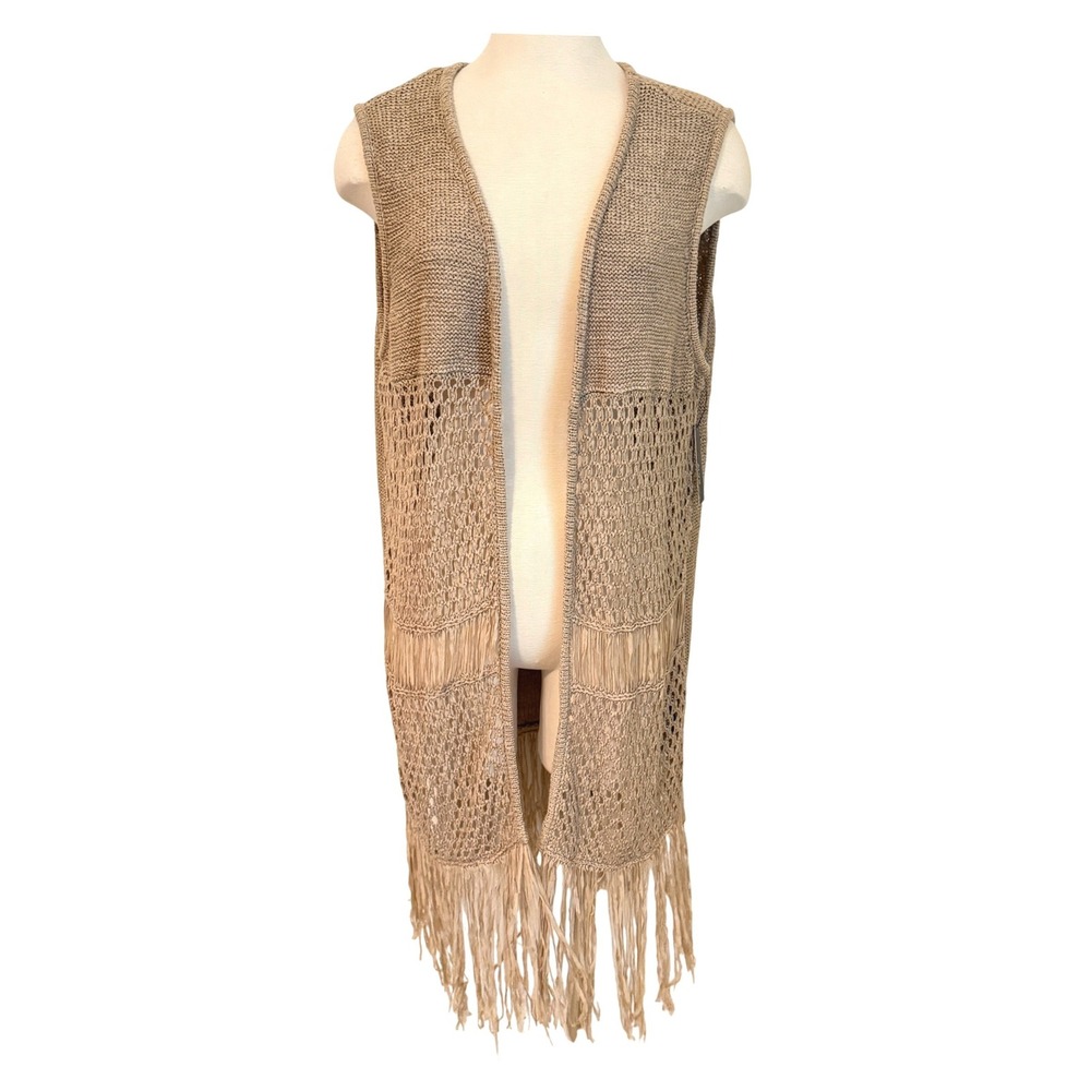 Alyx Knit Fringe crochet Longline Vest Size 2X NEW western boho beige tan